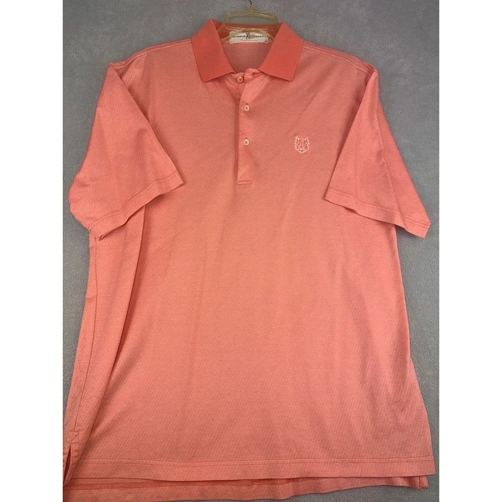 Augusta Country Club Mens Medium Coral Pink Mercerized Cotton Polo Shirt Logo